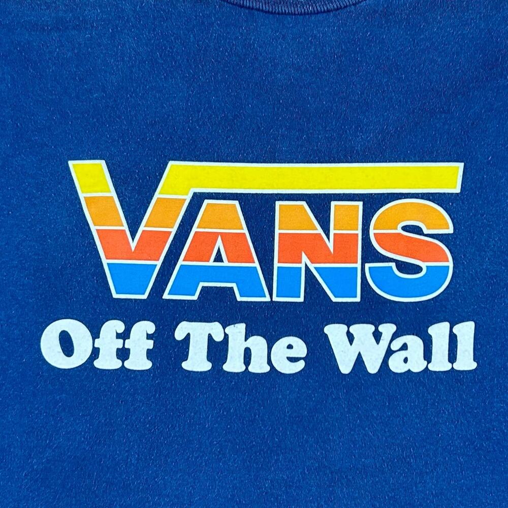 Vans Off The Wall Rainbow Graphic Tee Short Sleeve T-Shirt Blue Womens Size L - Picture 3 of 5